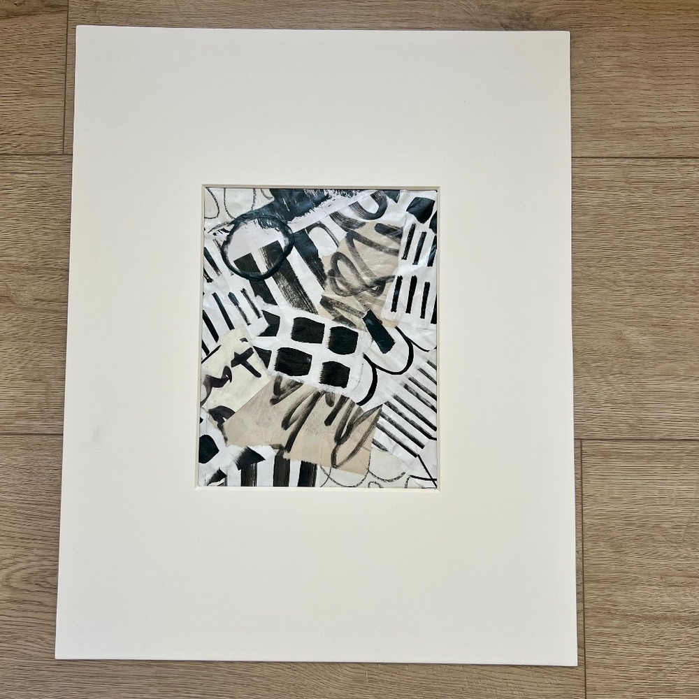 🖤 Original Black & White Abstract Collage Art | 8x10 Artwork in 16x20 Mat
